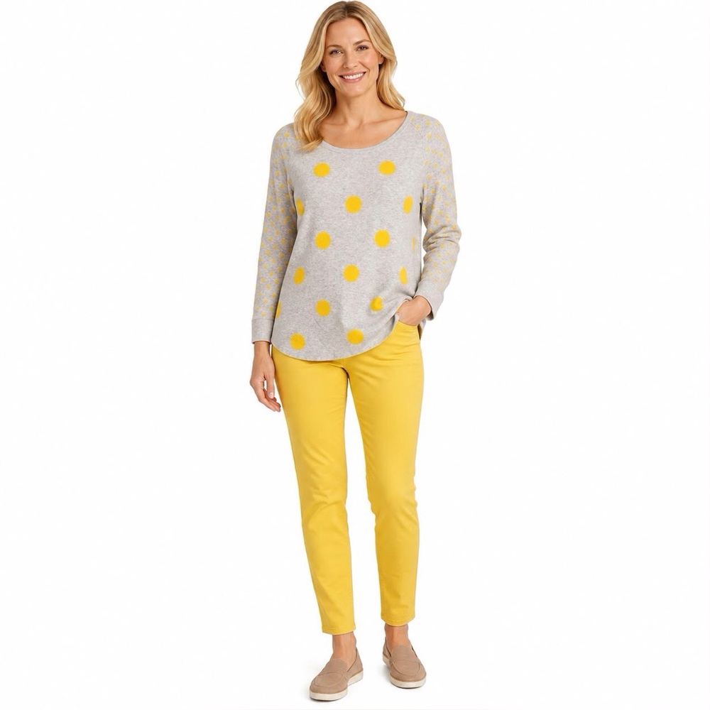 Banana Republic Gray And Yellow Polka Dot Tunic Sweater Small